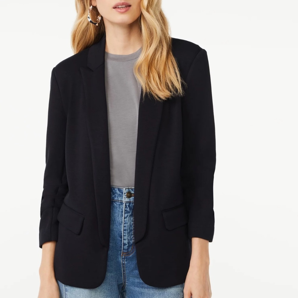 Scoop relaxed scuba knit black blazer